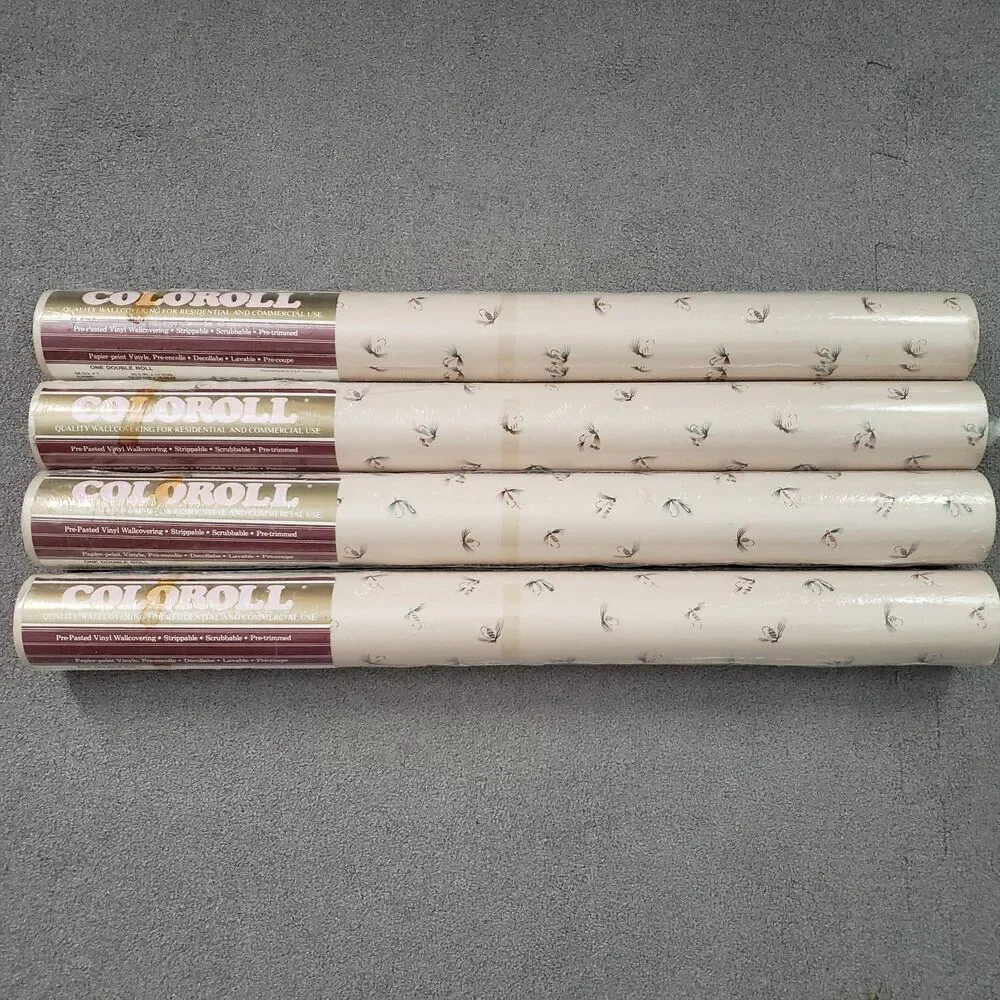Coloroll Fishing Lures Pre Pasted Vinyl Wallpaper Wallcovering 4 Double Rolls
